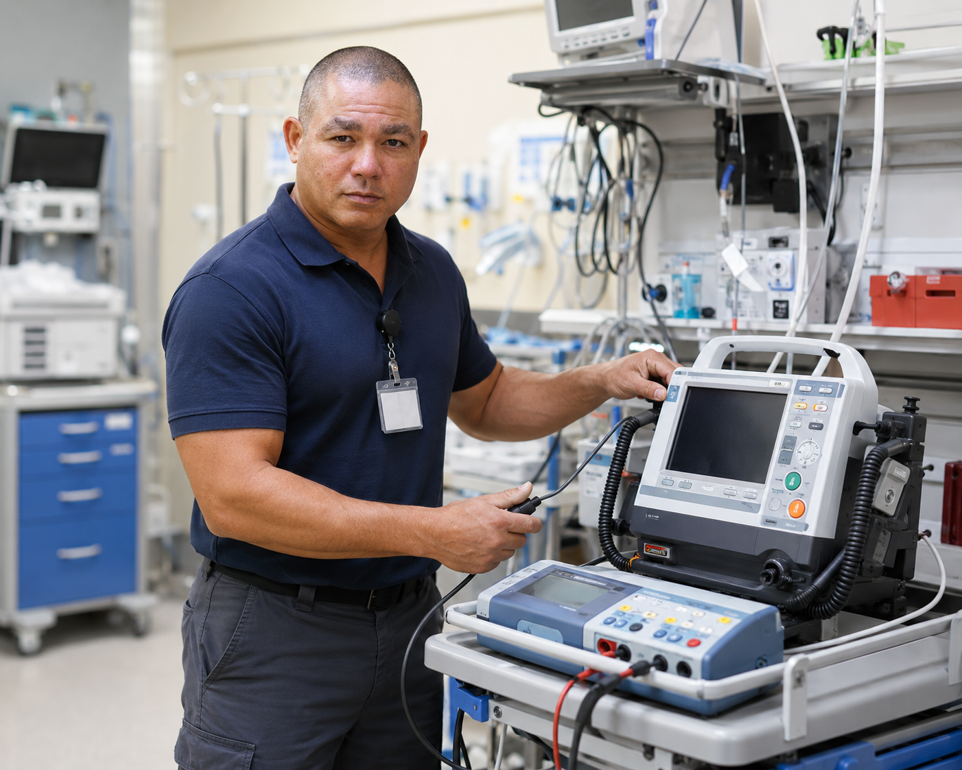 Field service technician on-site at a healthcare facility