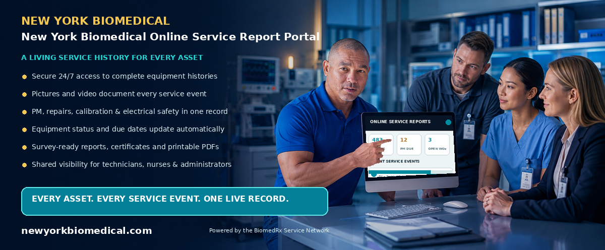 New York Biomedical Online Service Report Portal — every service event, live in your secure online report portal; view a sample report